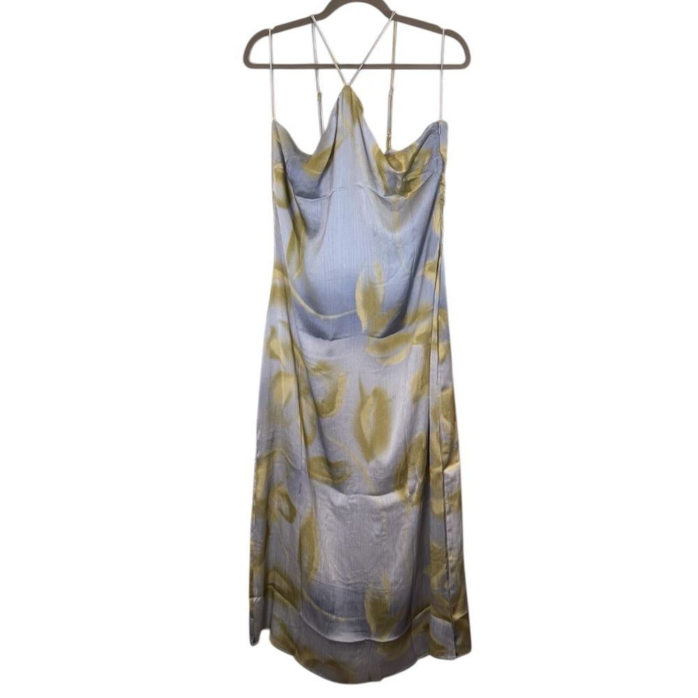 Mus & BomBon Aruba Scarf Style Halter Slip Artsy Resortwear Maxi Dress Azul Sz L